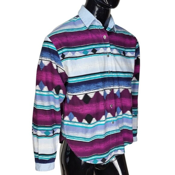 Vintage Roughrider by Circle T Western Cowboy Tribal Aztec LS Button-Down Large - Picture 4 of 8